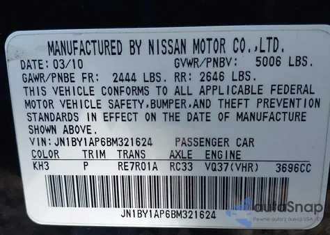 2011 Infiniti M37 from USA, damaged, VIN JN1BY1AP6BM321624